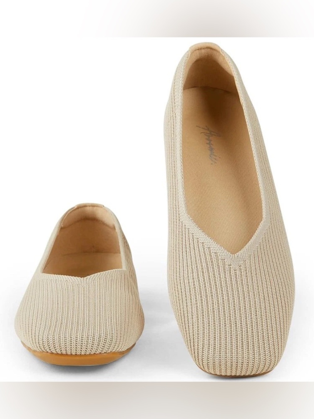 Knit Ballet Flats, Square Toe, Washable Slip On Woman's Shoe Size 11 Nude
